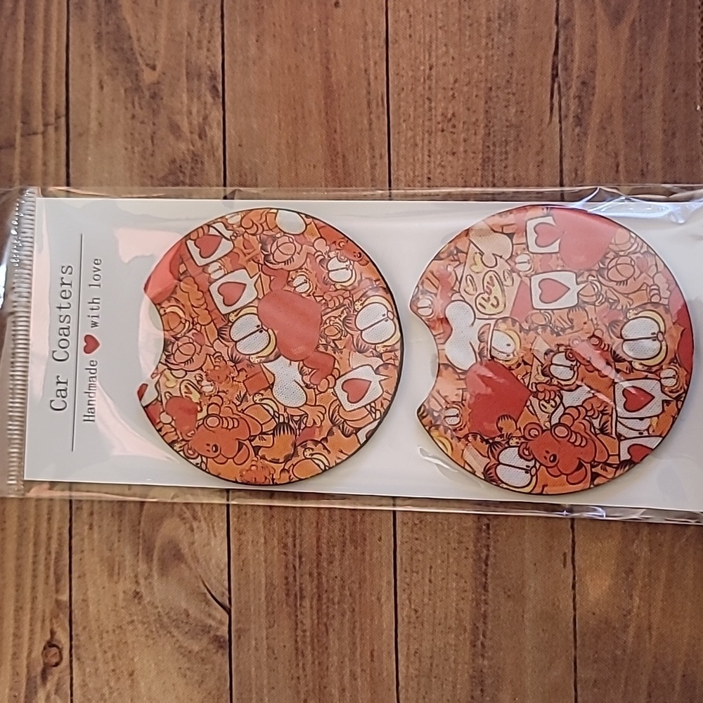 Garfield Handmade Reuseable Neoprene Set of 2 Cup Holder Car Coasters